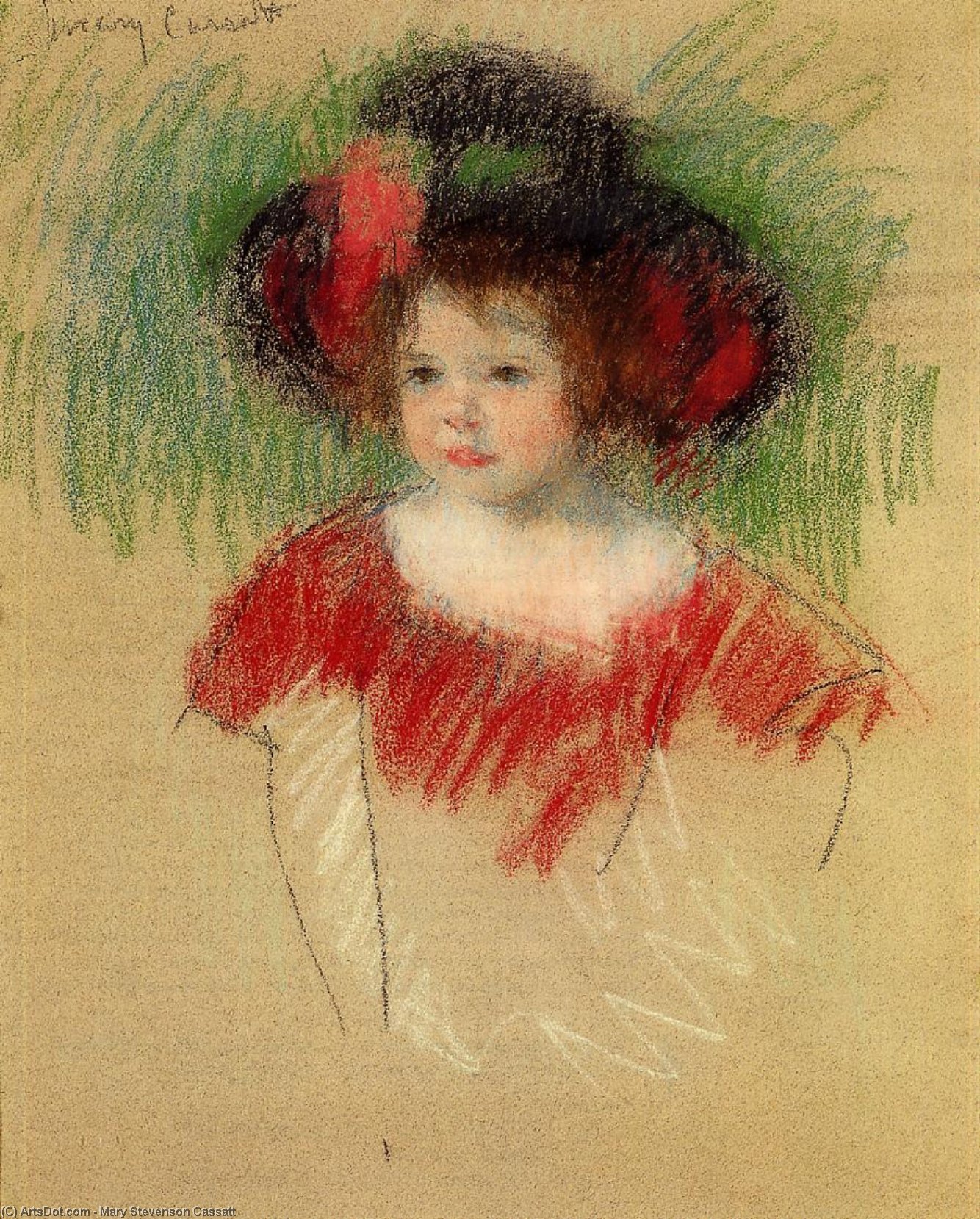 Buy Museum Art Reproductions Margot in Big Bonnet and Red Dress, 1902 by Mary Stevenson Cassatt (1843-1926, United States) | ArtsDot.com