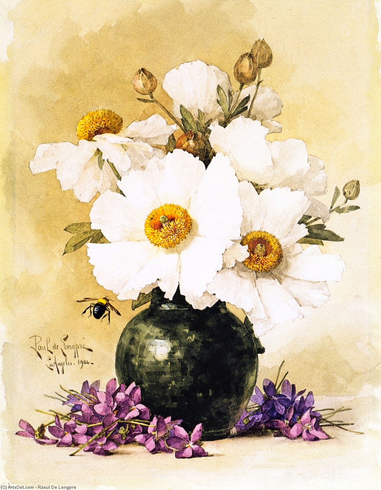 Buy Museum Art Reproductions Matilija Poppies and California Violets, 1904 by Raoul De Longpre (1859-1911, France) | ArtsDot.com