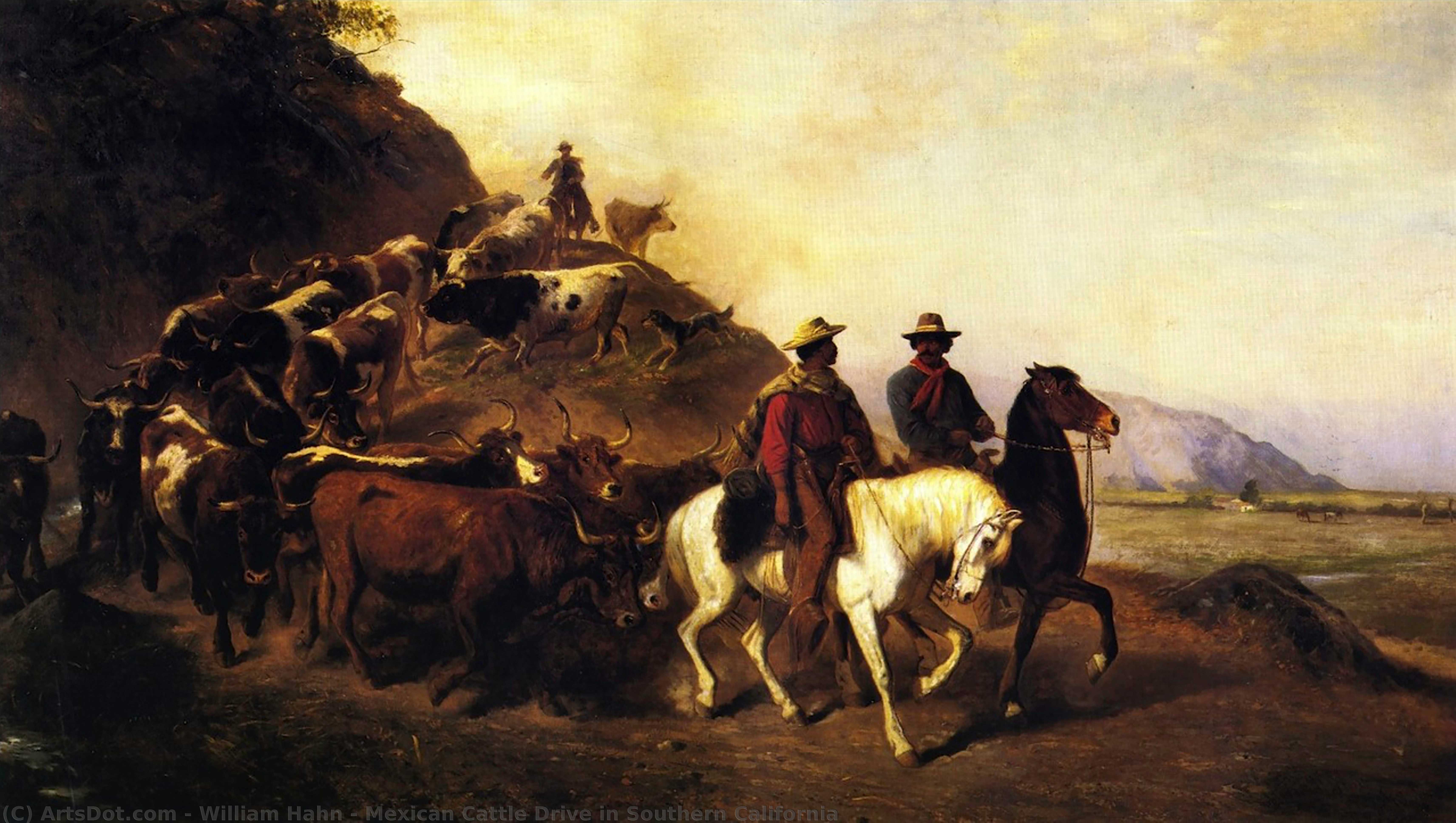 Buy Museum Art Reproductions Mexican Cattle Drive in Southern California, 1883 by William Hahn (1829-1887, Germany) | ArtsDot.com