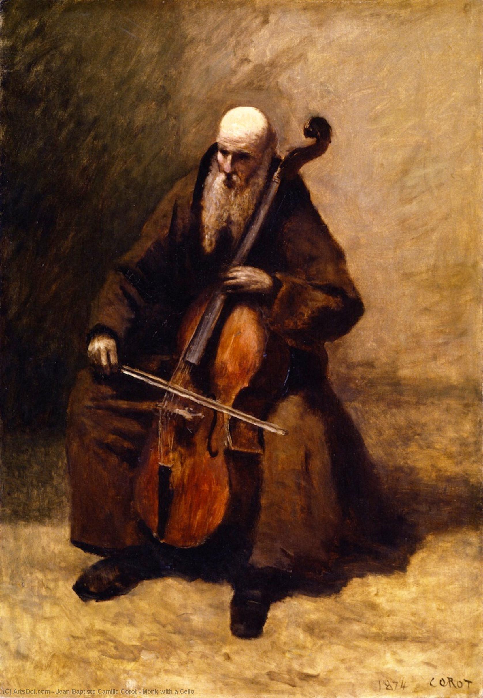 Order Oil Painting Replica Monk with a Cello, 1874 by Jean Baptiste Camille Corot (1796-1875, France) | ArtsDot.com