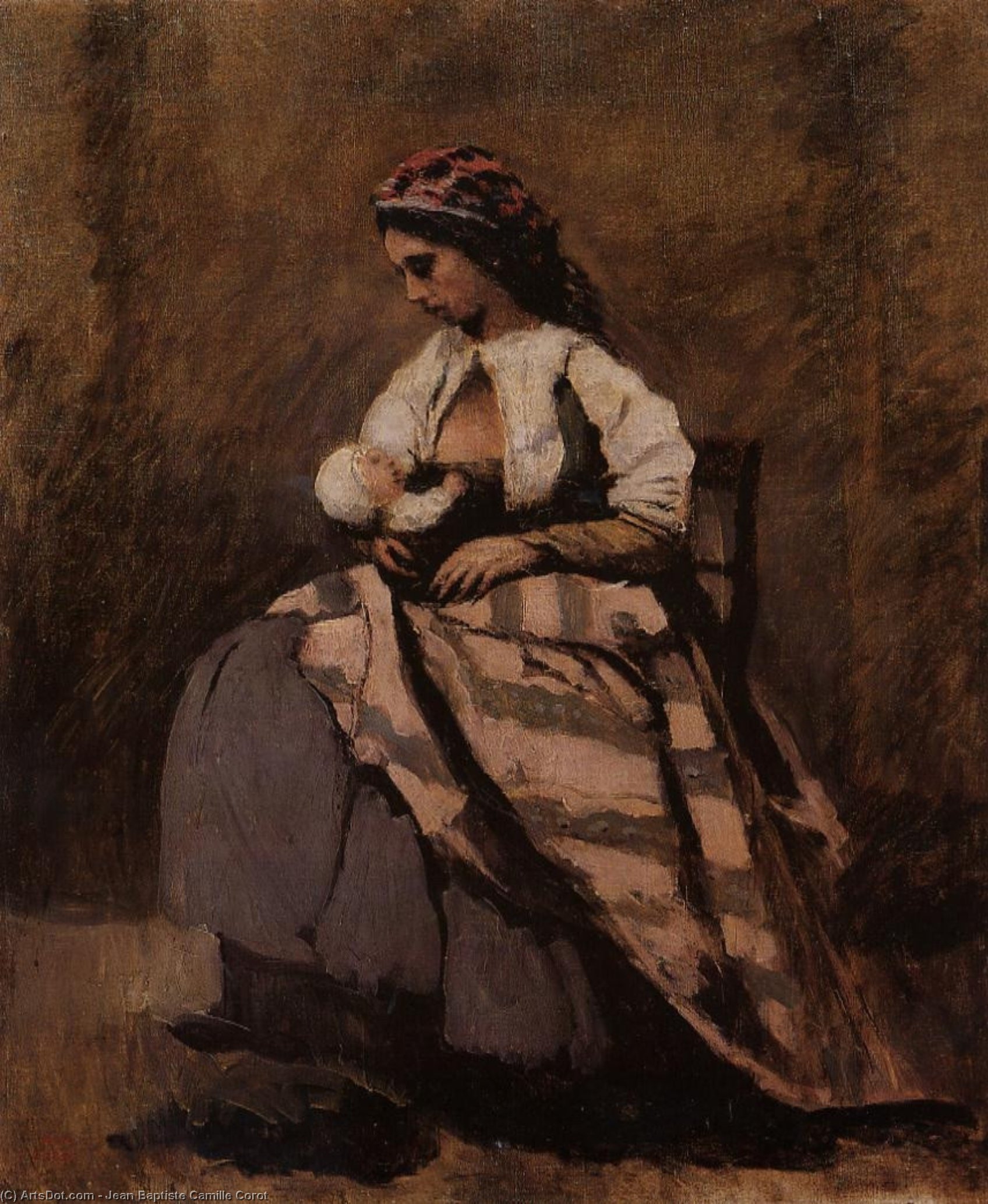 Order Oil Painting Replica Mother Breast Feeding Her Child, 1860 by Jean Baptiste Camille Corot (1796-1875, France) | ArtsDot.com