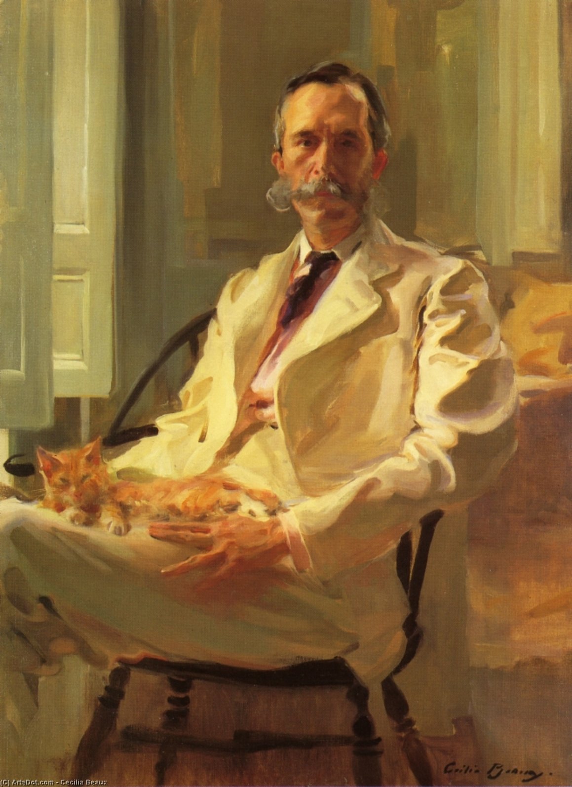 Order Paintings Reproductions Man with the Cat (Henry Sturgis Drinker), 1898 by Cecilia Beaux (1855-1942, United States) | ArtsDot.com