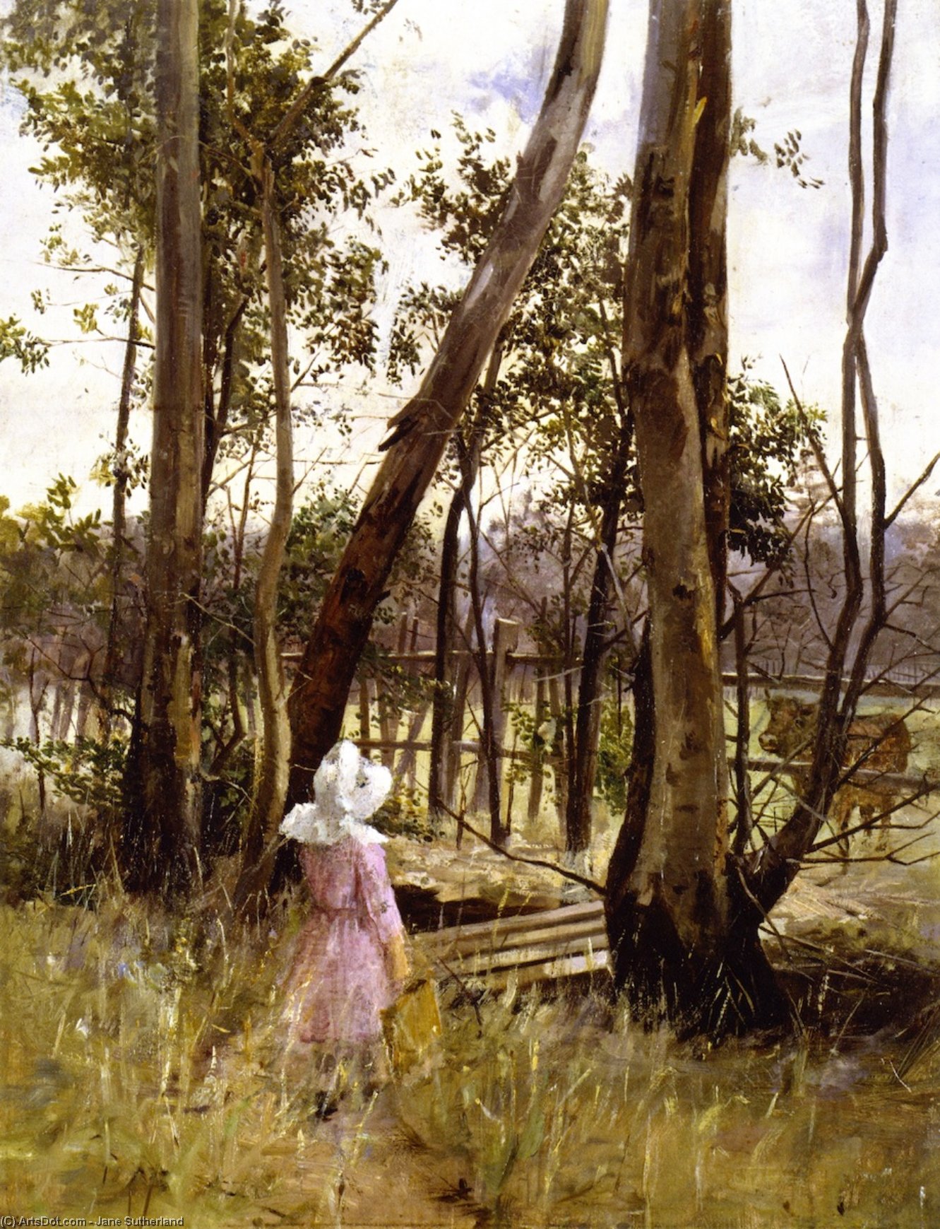 順序 手描き油絵 障害、ボックスヒル。, 1887 バイ Jane Sutherland (1853-1928, United States) | ArtsDot.com
