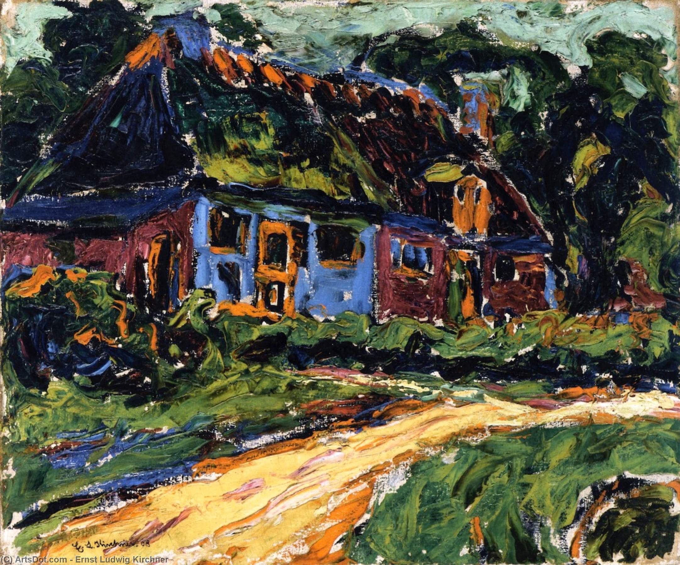 Order Paintings Reproductions Old House, Fehmarn, 1908 by Ernst Ludwig Kirchner (1880-1938, Germany) | ArtsDot.com
