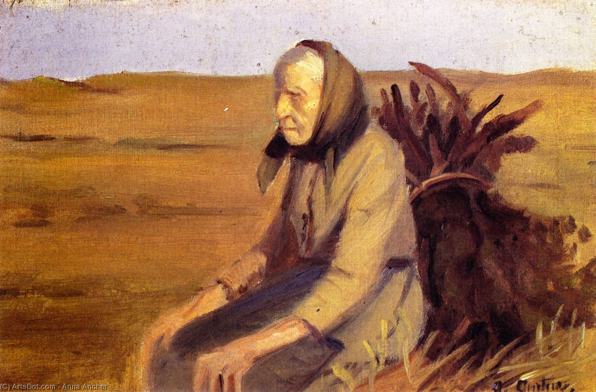 Order Oil Painting Replica Old Woman with Bundle of Brushwood, 1903 by Anna Kirstine Ancher (1859-1935, Denmark) | ArtsDot.com