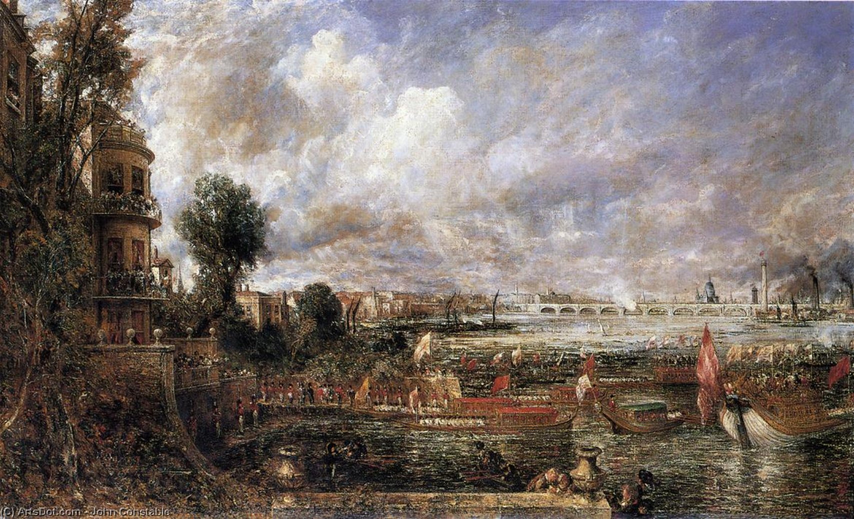 Order Art Reproductions The Opening of Waterloo Bridge seen from Whitehall Stairs, June 18th 1817, 1832 by John Constable (1776-1837, United Kingdom) | ArtsDot.com