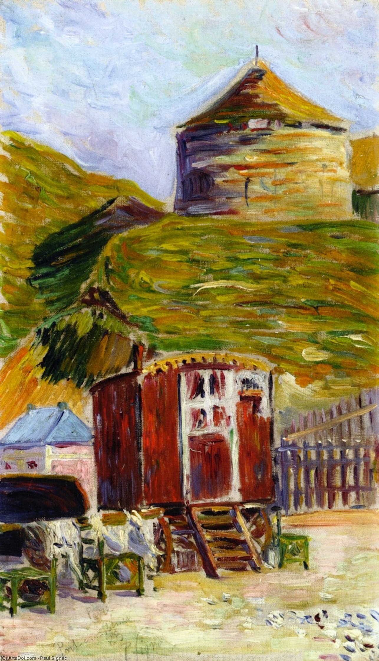 Order Paintings Reproductions Port-en-Bessin, the Old Tower, 1884 by Paul Signac (1863-1935, France) | ArtsDot.com