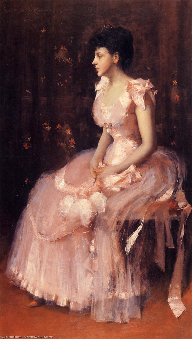 Order Paintings Reproductions Portrait of a Lady in Pink (also known as Lady in Pink - Portrait of Mrs. Leslie Cotton), 1888 by William Merritt Chase (1849-1916, United States) | ArtsDot.com