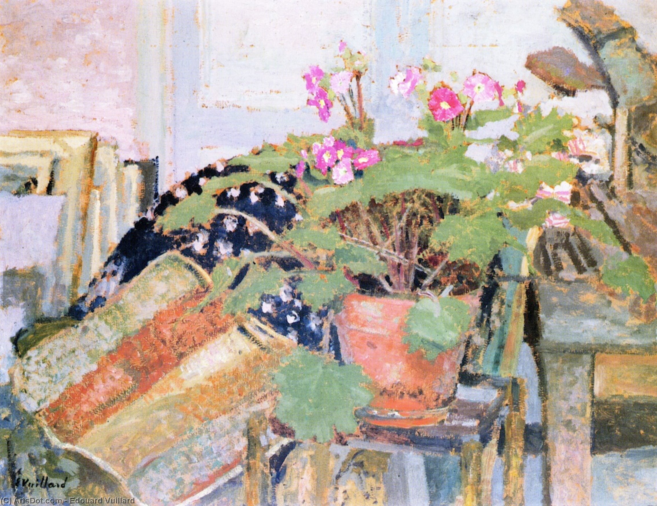 Compra Riproduzioni D'arte Del Museo Pot of Flowers in the Studio, rue Truffaut, 1901 di Jean Edouard Vuillard (1868-1940, France) | ArtsDot.com
