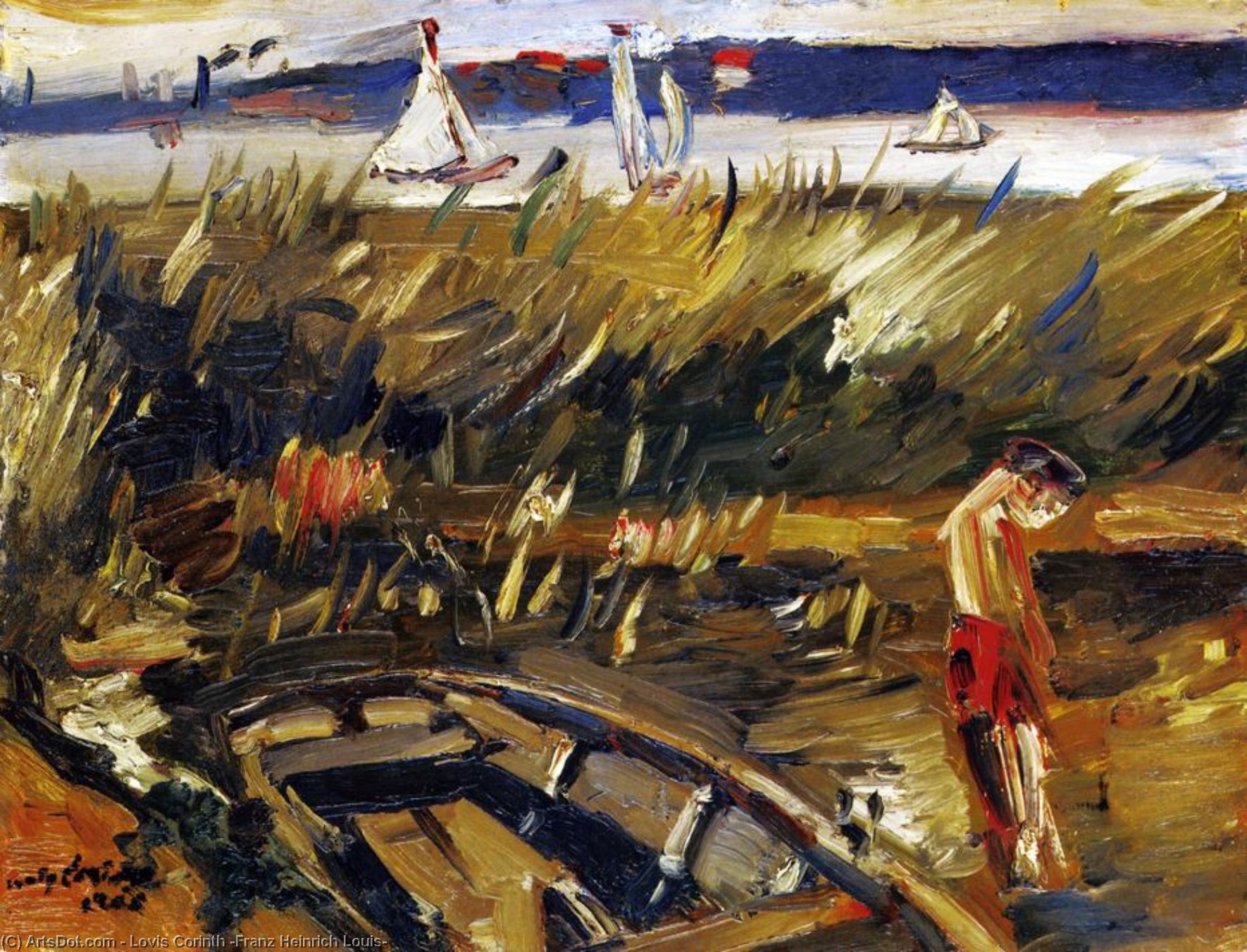Buy Museum Art Reproductions Punt in the Reeds at Muritzsee, 1915 by Lovis Corinth (Franz Heinrich Louis) (1858-1925, Netherlands) | ArtsDot.com