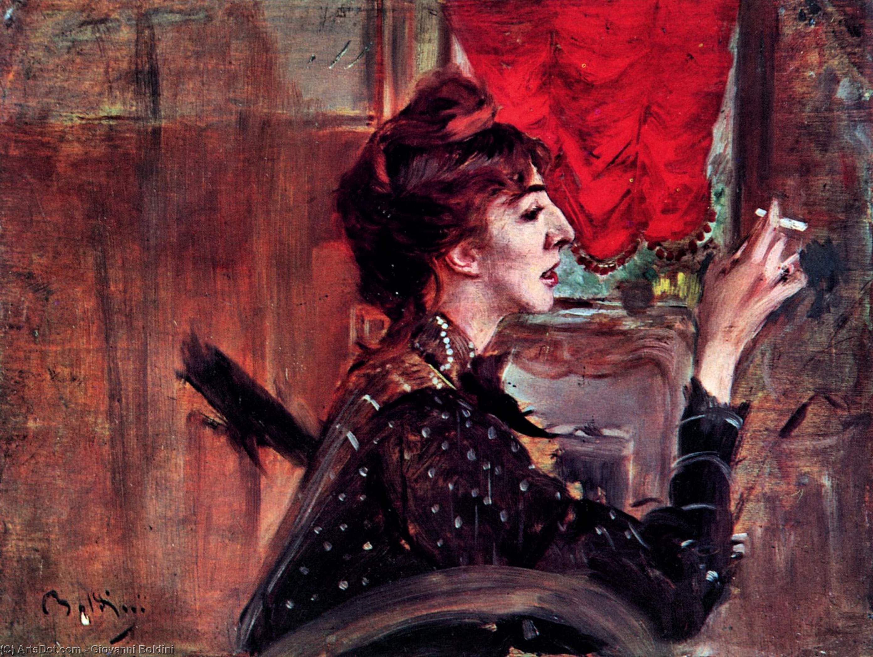 Buy Museum Art Reproductions The Red Curtain by Giovanni Boldini (1842-1931, Italy) | ArtsDot.com
