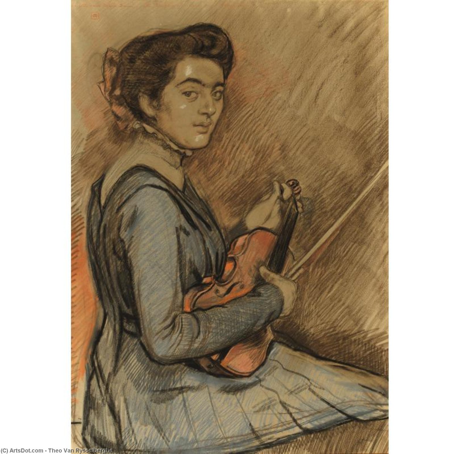Buy Museum Art Reproductions RenÃ©e Druet au violon, 1910 by Theo Van Rysselberghe (1862-1926, Belgium) | ArtsDot.com