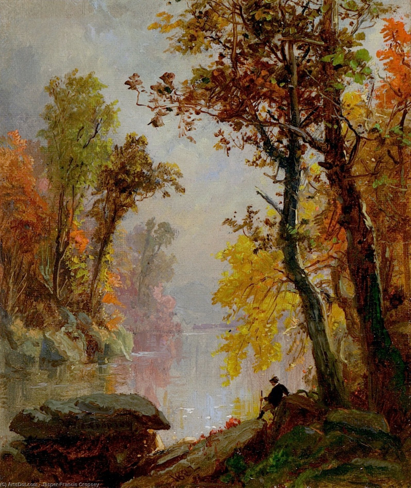 Order Oil Painting Replica Resting by the Riverside by Jasper Francis Cropsey (1823-1900, United States) | ArtsDot.com