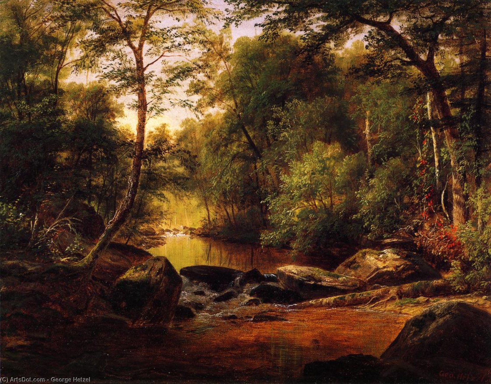 Order Art Reproductions A River Landscape, 1870 by George Hetzel (1826-1899, France) | ArtsDot.com