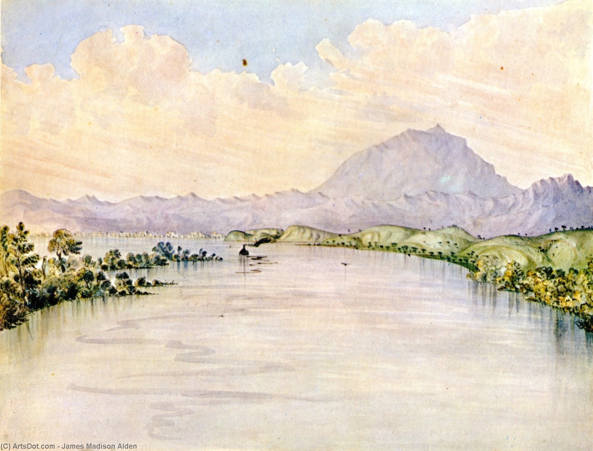 Buy Museum Art Reproductions Sacramento River, California, Mount Diablo in the Distance, 1858 by James Madison Alden (1834-1922, United States) | ArtsDot.com