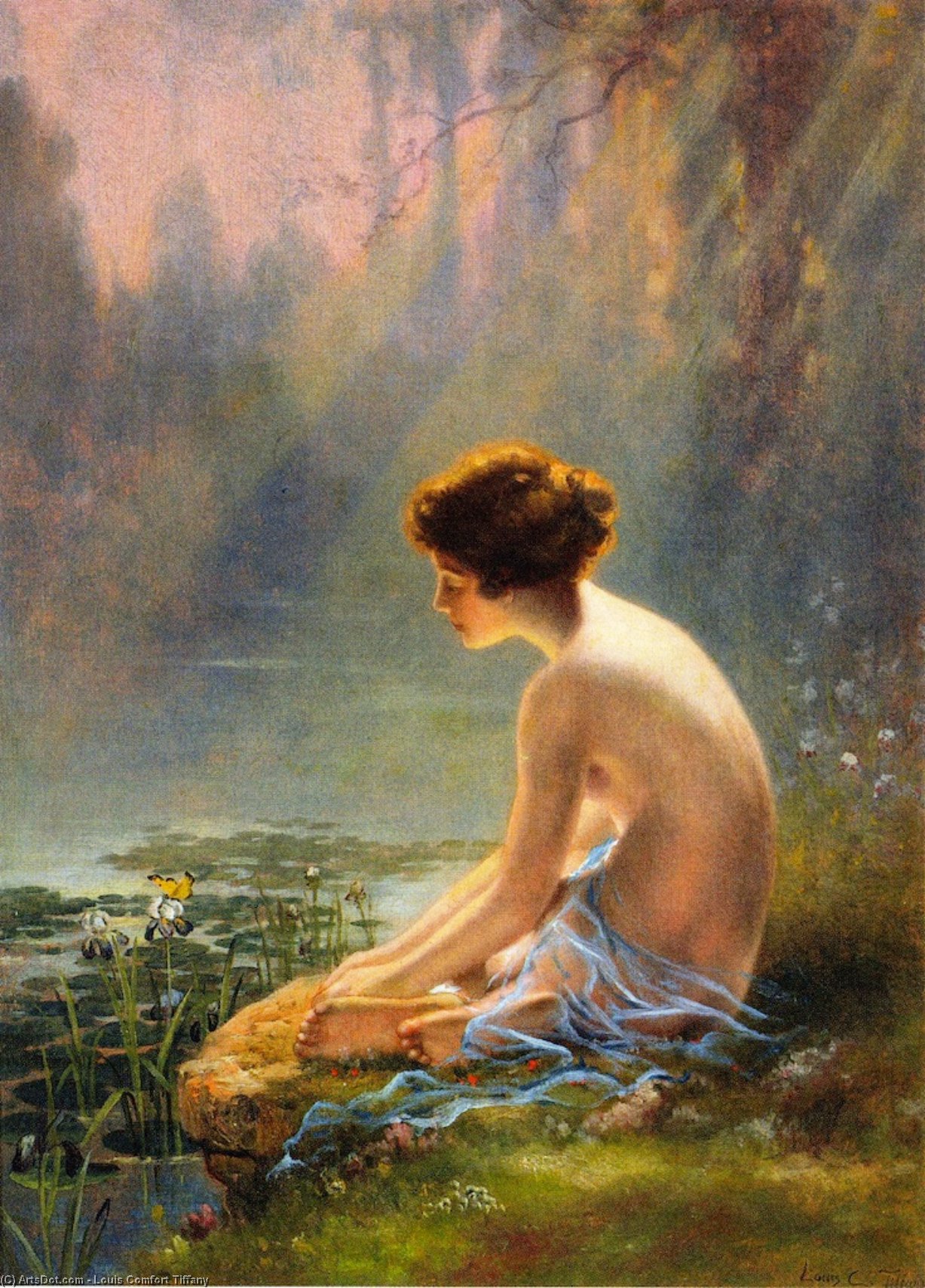 Order Oil Painting Replica Seated Nude at Lily Pond by Louis Comfort Tiffany (1848-1933, United States) | ArtsDot.com