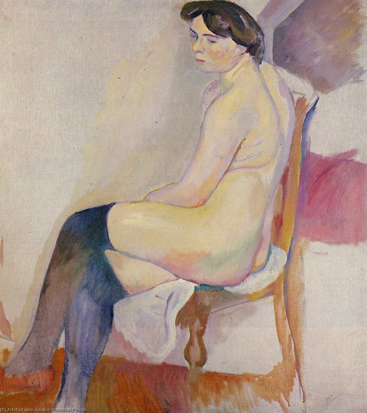 Order Paintings Reproductions Seated Nude with Black Stockings, 1906 by Julius Mordecai Pincas (1885-1930, Bulgaria) | ArtsDot.com
