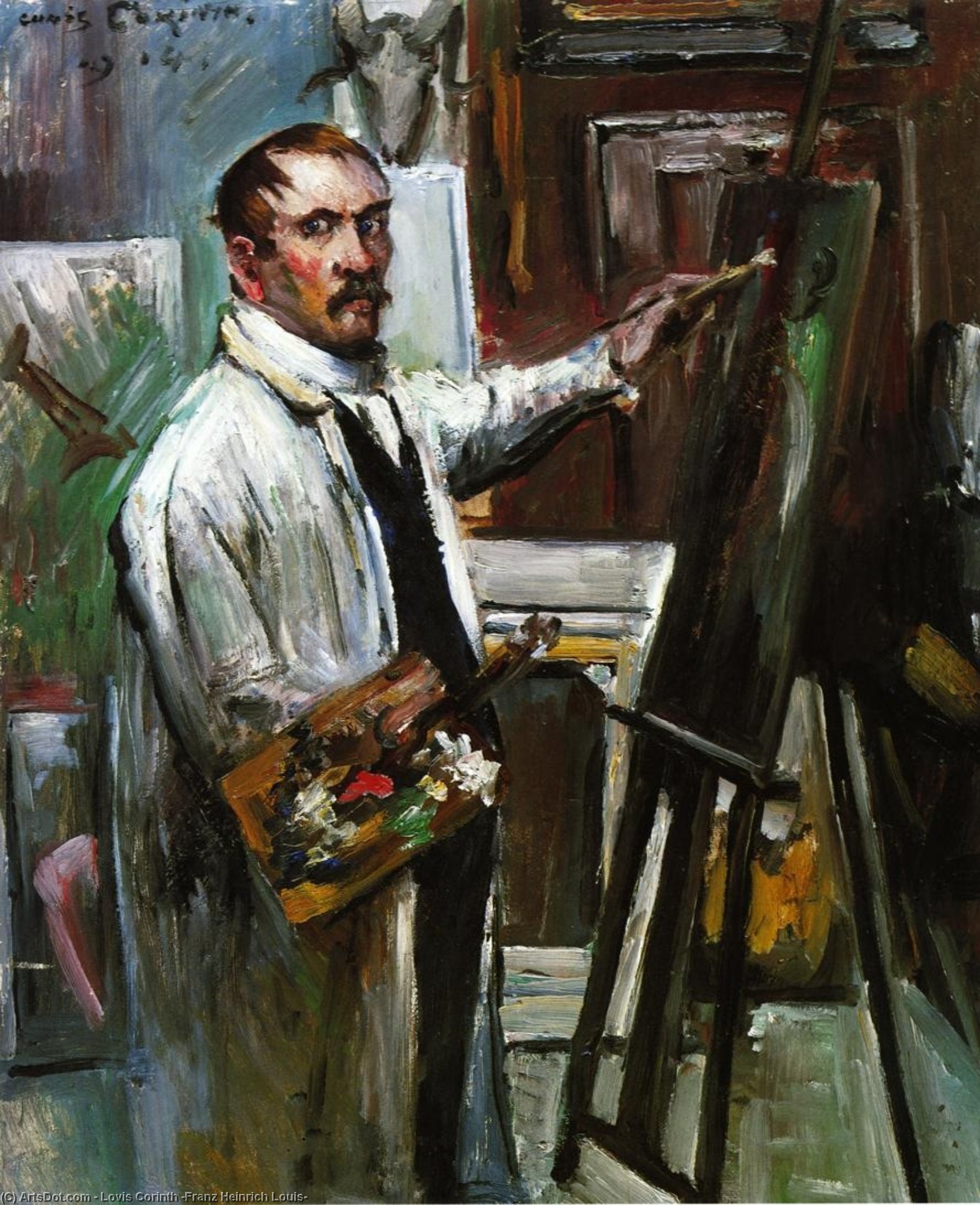 Order Oil Painting Replica Self Portrait in the Studio, 1914 by Lovis Corinth (Franz Heinrich Louis) (1858-1925, Netherlands) | ArtsDot.com