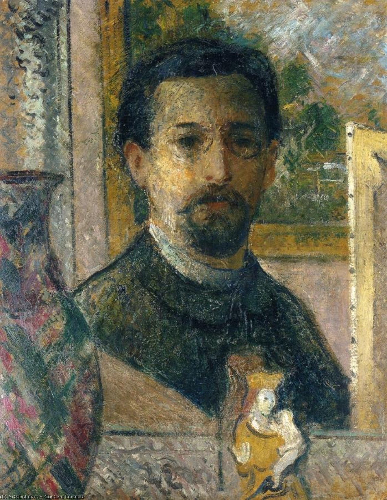 Order Oil Painting Replica Self Portrait with Statuette, 1916 by Gustave Loiseau (1865-1935, France) | ArtsDot.com