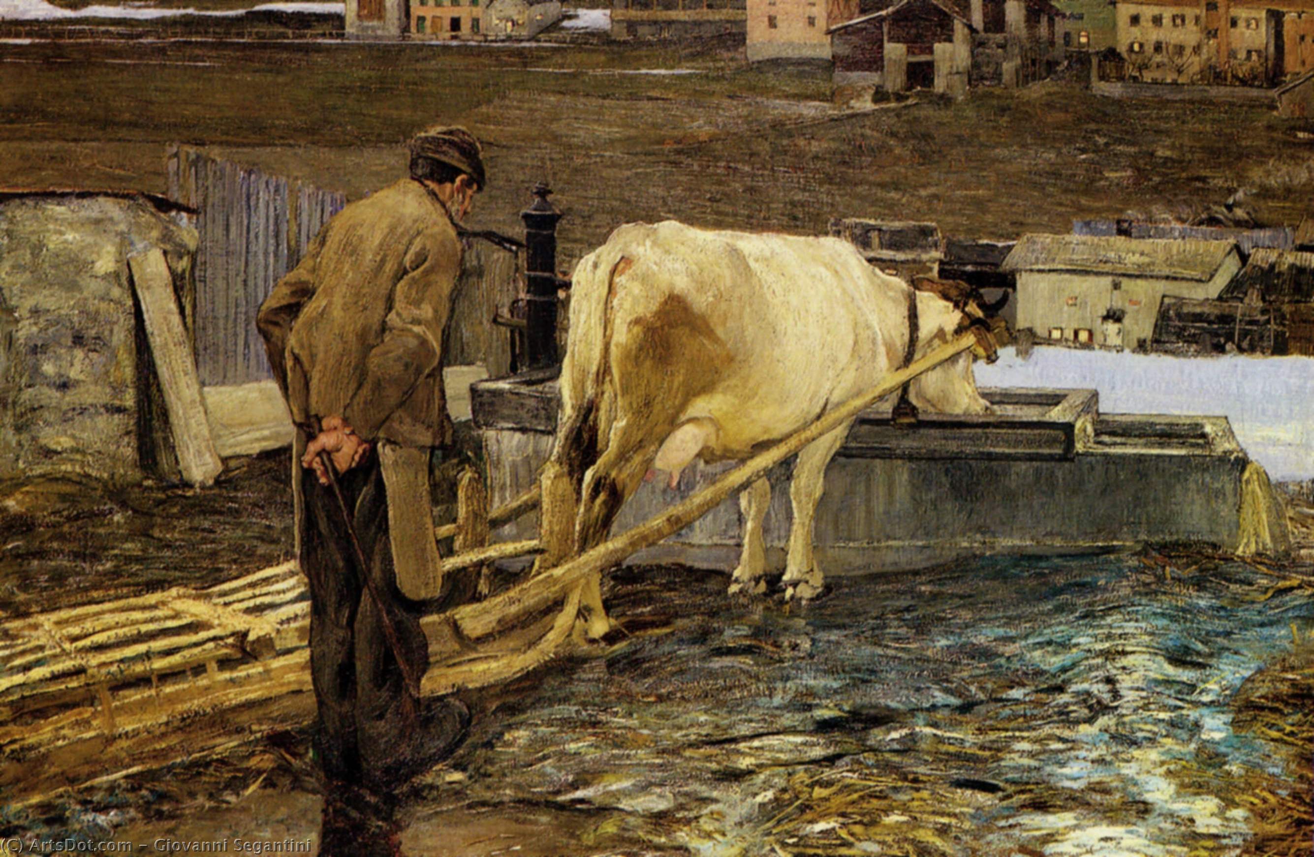 Order Oil Painting Replica The Snowmelt in Savognin, 1888 by Giovanni Segantini (1858-1899, Austria) | ArtsDot.com
