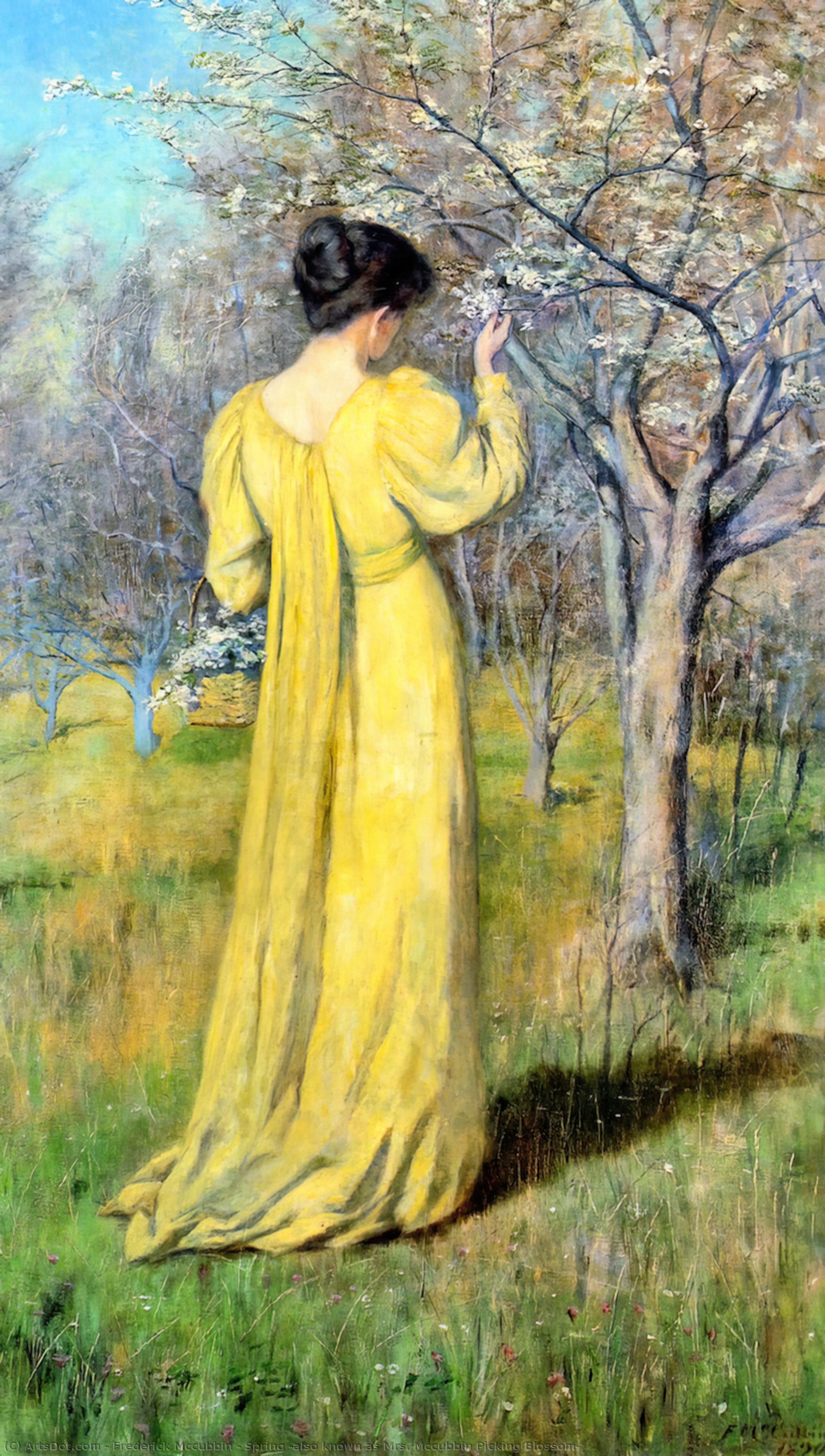 Order Oil Painting Replica Spring (also known as Mrs. Mccubbin Picking Blossom), 1890 by Frederick Mccubbin (1855-1917, Australia) | ArtsDot.com
