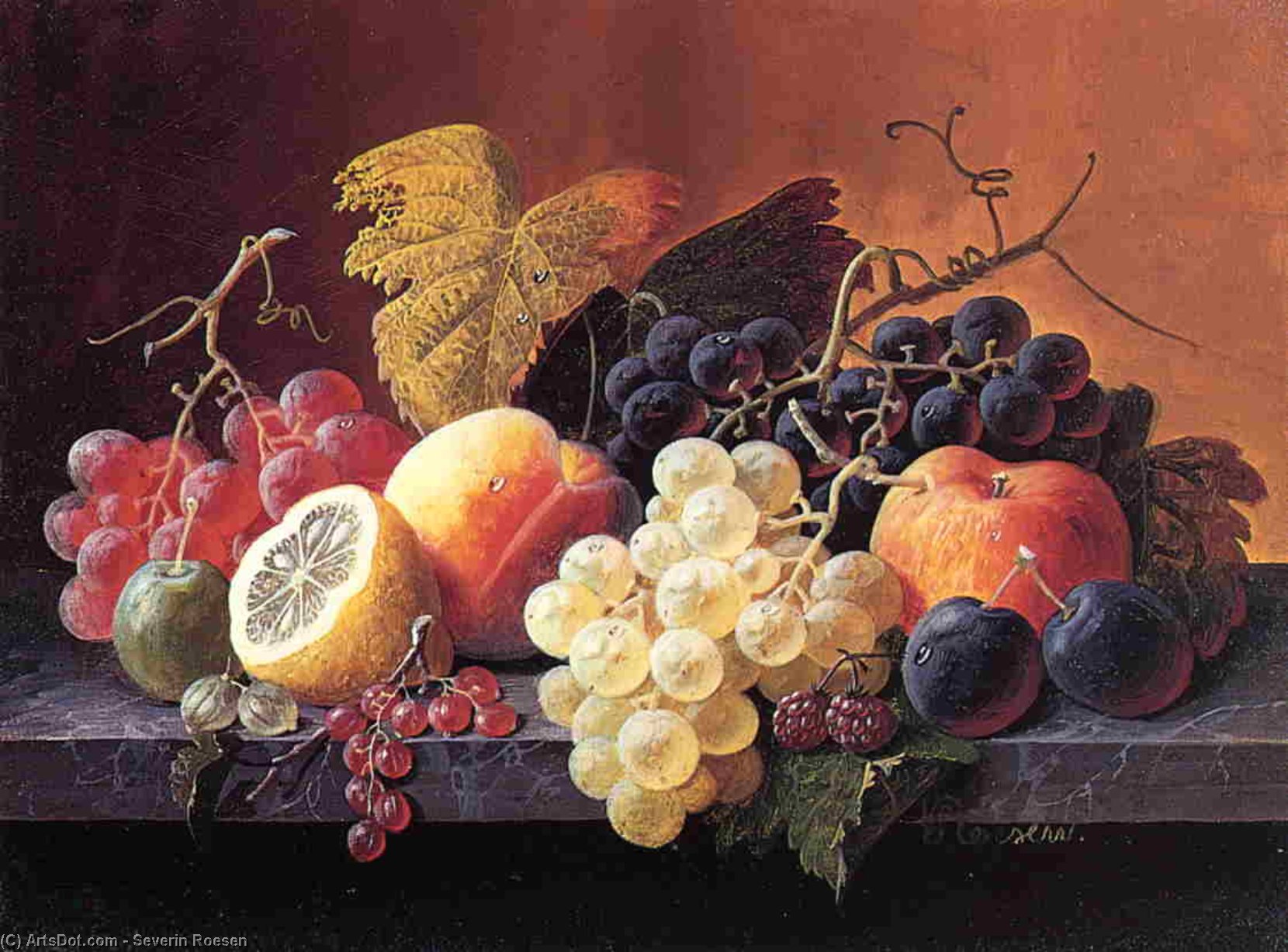 Buy Museum Art Reproductions Still Life with Fruit, 1856 by Severin Roesen (1815-1872, Germany) | ArtsDot.com