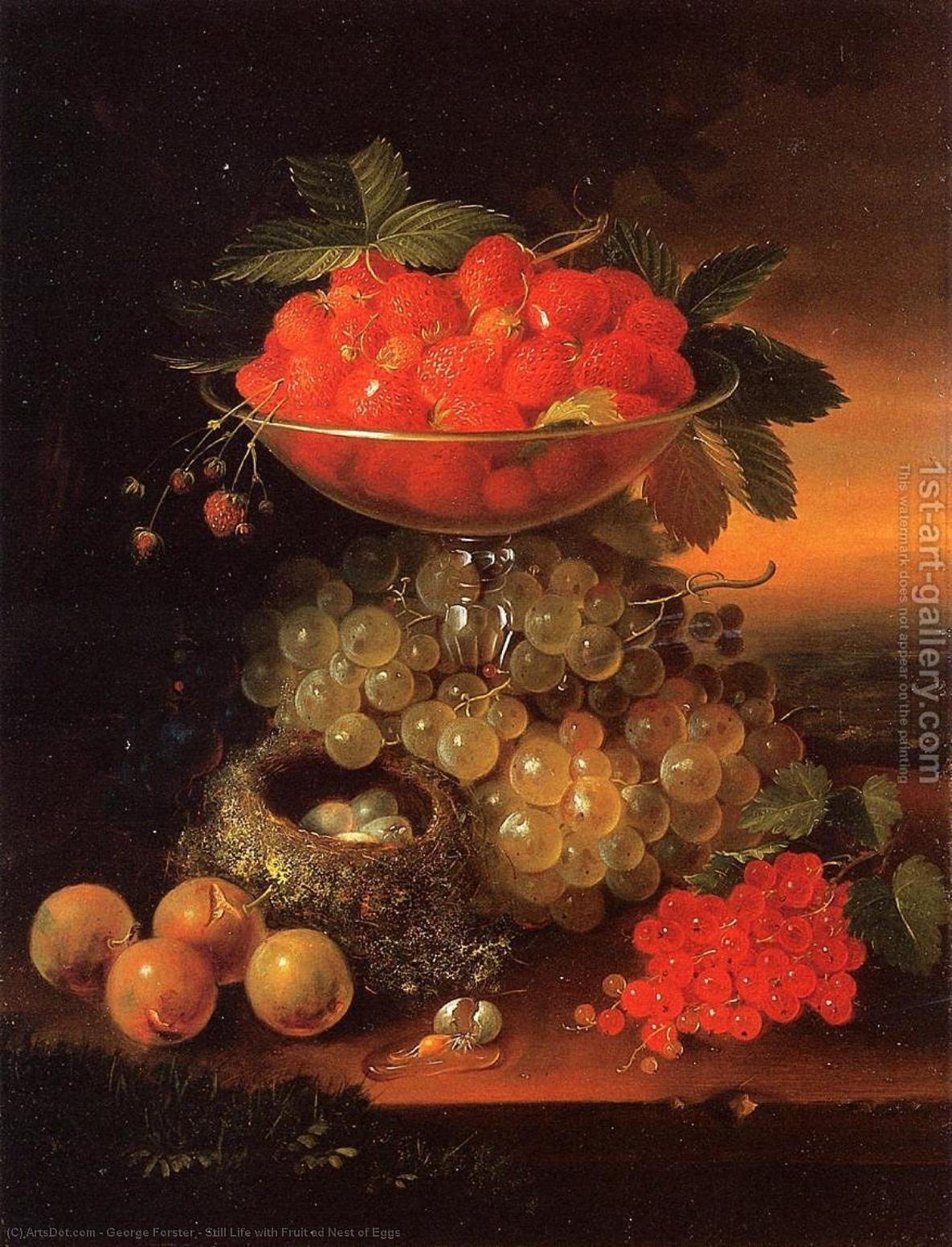 Order Art Reproductions Still Life with Fruit ad Nest of Eggs, 1869 by George Forster (1817-1896, Germany) | ArtsDot.com