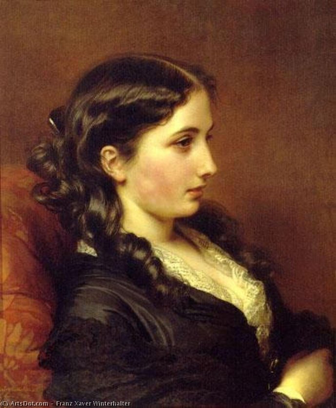 Order Paintings Reproductions Study of a Girl in Profile by Franz Xaver Winterhalter (1805-1873, Germany) | ArtsDot.com