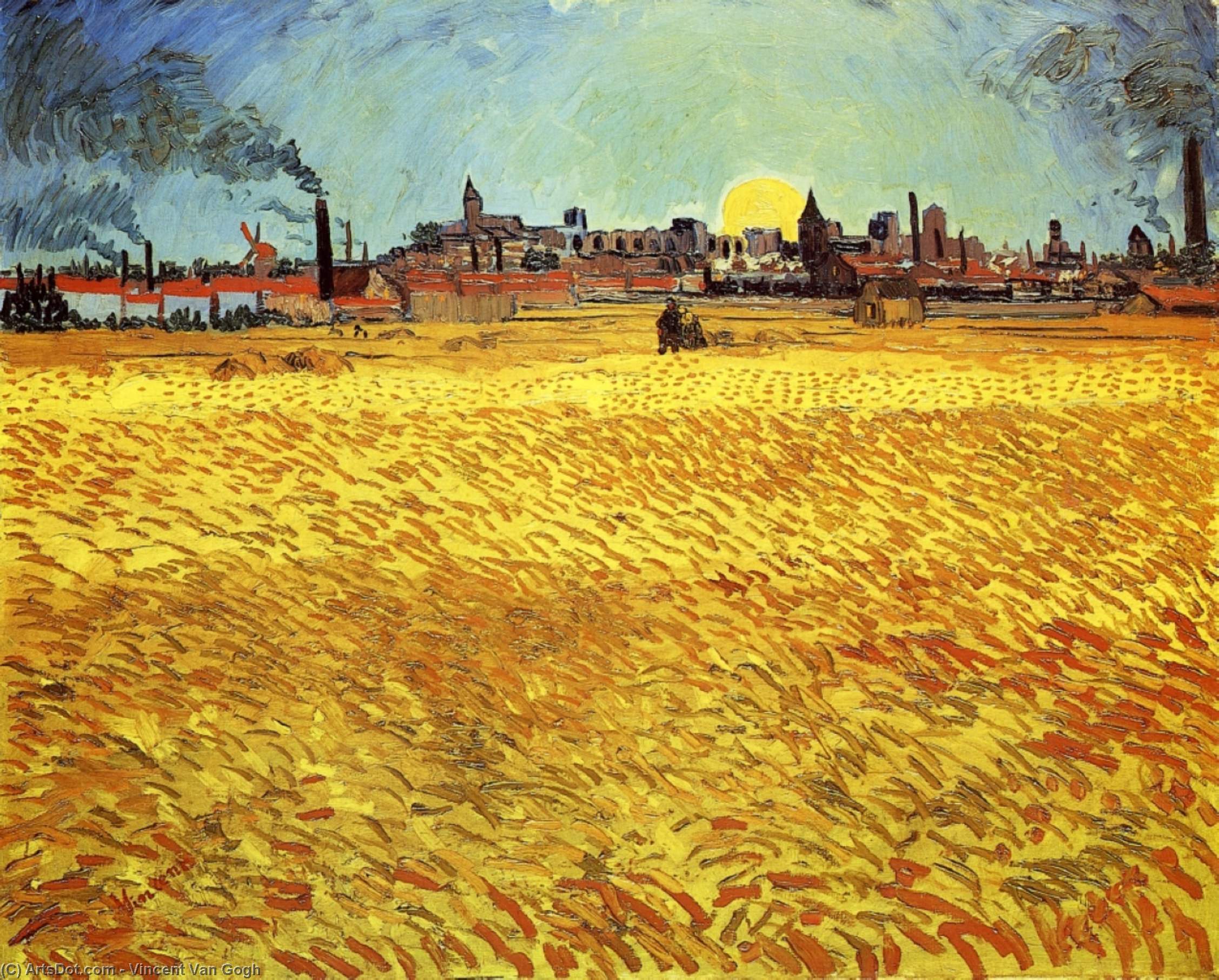 Buy Museum Art Reproductions Summer Evening, Wheatfield with Setting sun, 1888 by Vincent Van Gogh (1853-1890, Netherlands) | ArtsDot.com