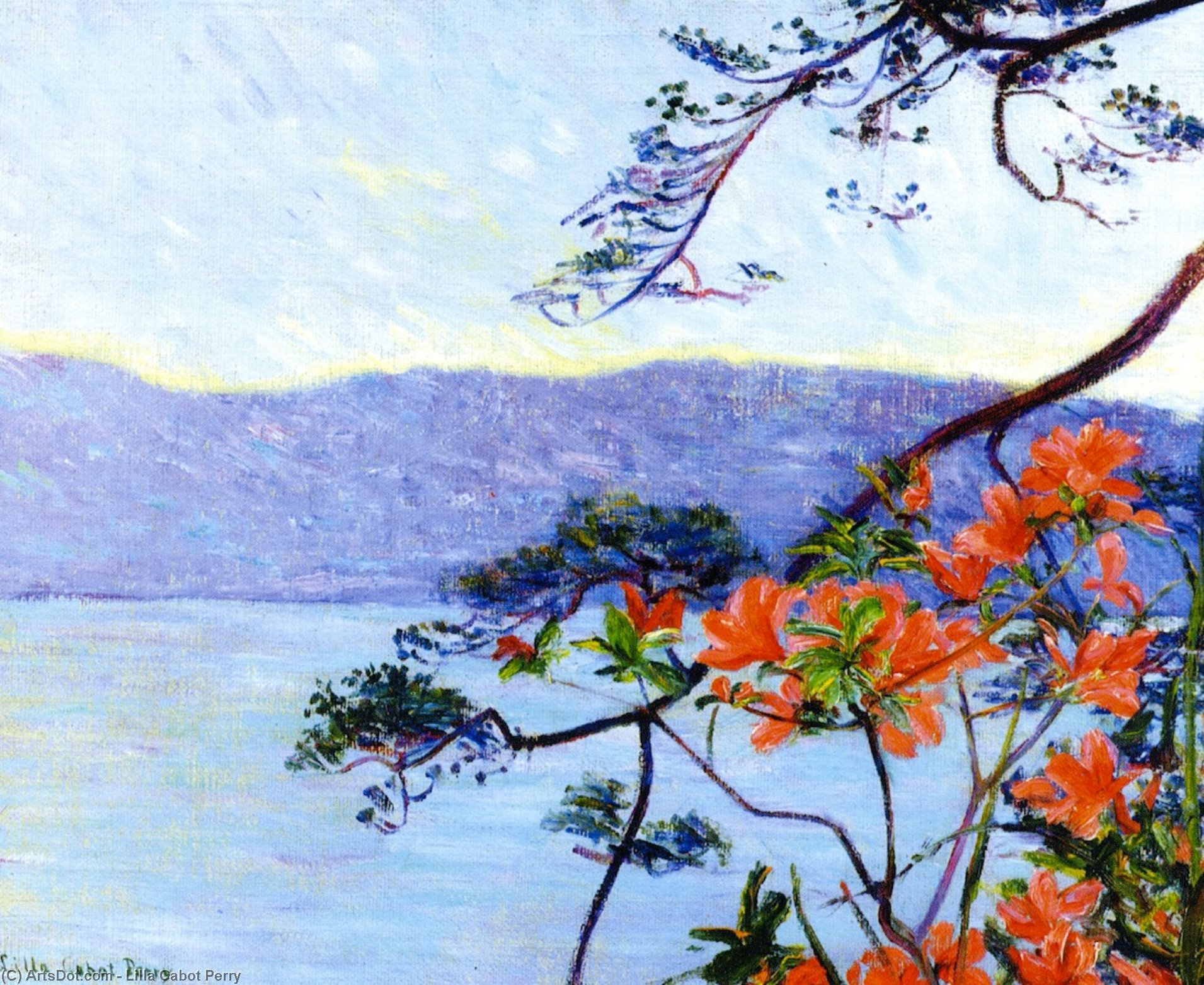 Order Oil Painting Replica Suruga Bay, Azaleas, 1900 by Lilla Cabot Perry (1848-1932, United States) | ArtsDot.com