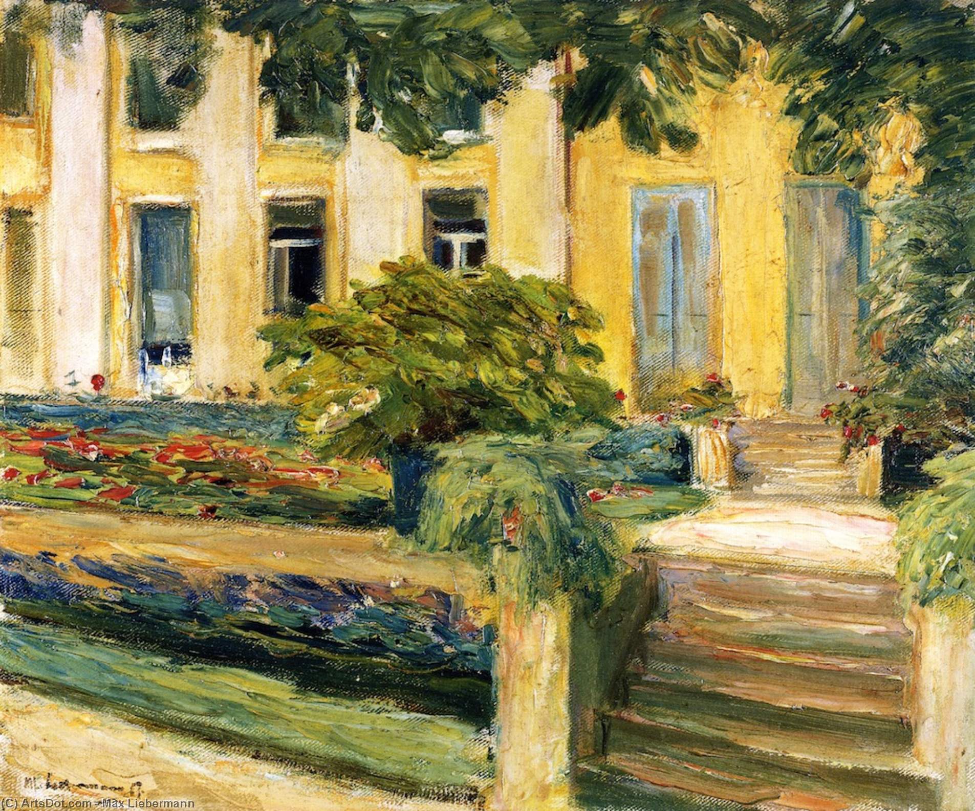 Order Oil Painting Replica Terrace in the Garden near the Wannsee toward Southwest, 1919 by Max Liebermann (1847-1935, Germany) | ArtsDot.com