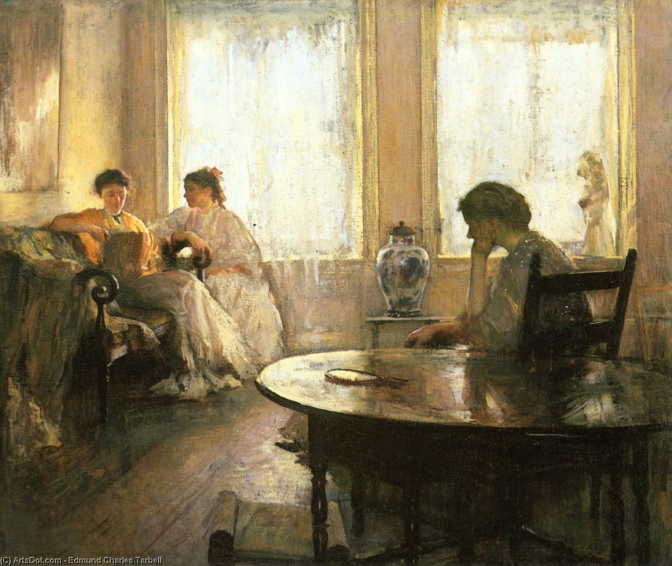 Order Oil Painting Replica Three Girls Reading, 1907 by Edmund Charles Tarbell (1862-1938, United States) | ArtsDot.com