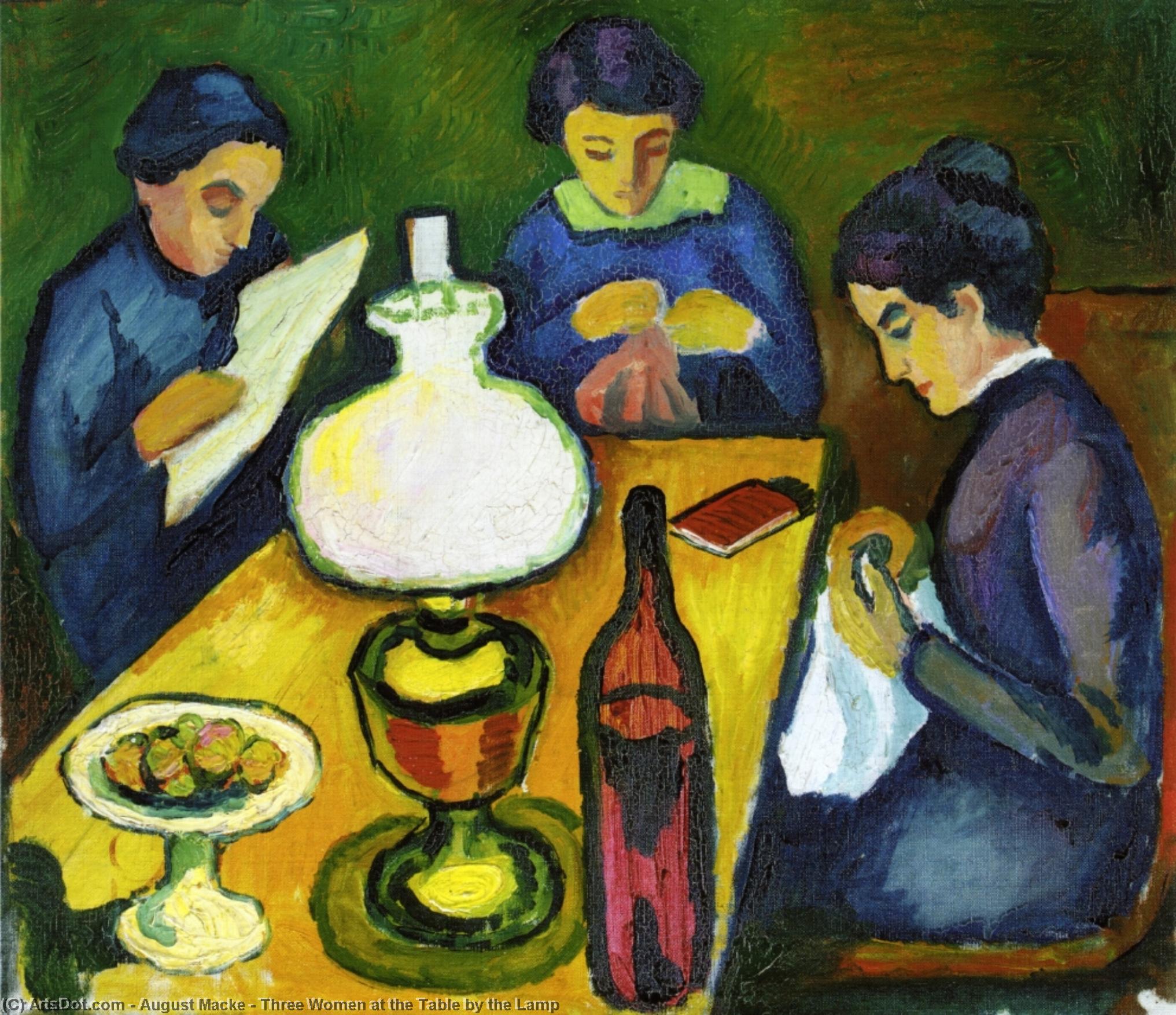 Buy Museum Art Reproductions Three Women at the Table by the Lamp, 1912 by August Macke (1887-1914, Germany) | ArtsDot.com