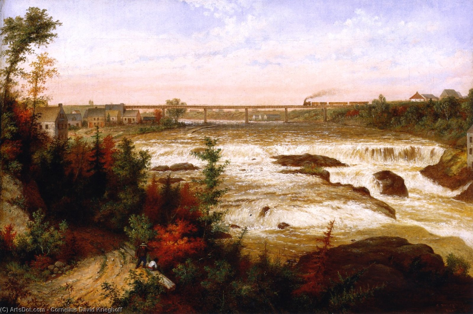 Order Oil Painting Replica The Tubular Bridge at St. Henry`a Falls, 1858 by Cornelius David Krieghoff (1815-1872, Netherlands) | ArtsDot.com