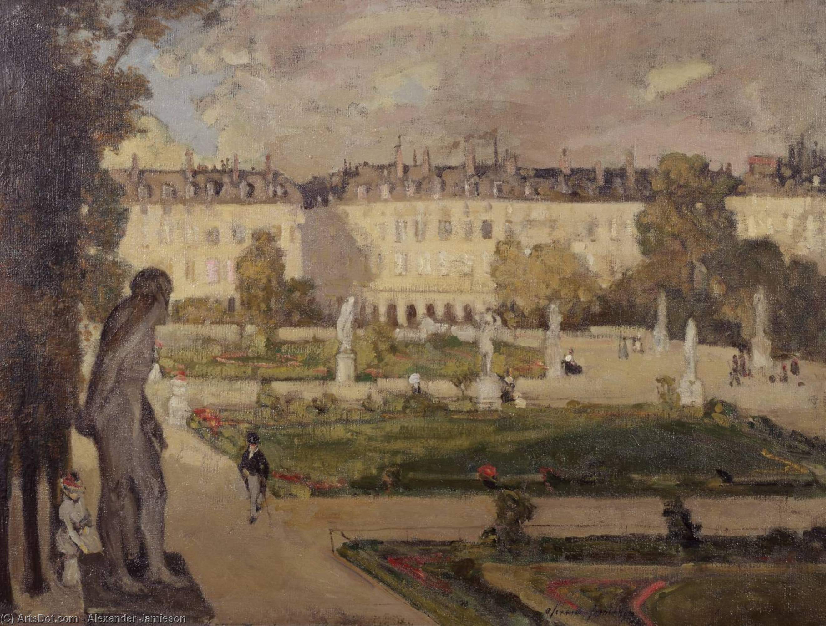 Order Artwork Replica The Tuileries Gardens and the Rue de Rivoli, 1901 by Alexander Jamieson (1873-1937, United Kingdom) | ArtsDot.com