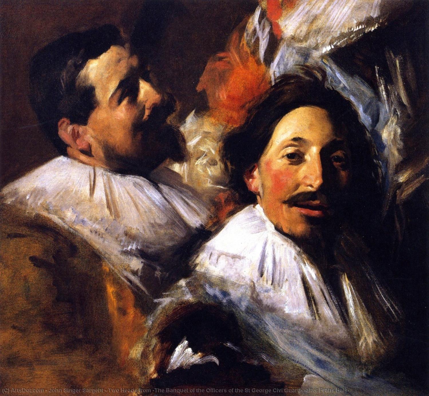 Order Oil Painting Replica Two Heads from `The Banquet of the Officers of the St George Civi Guard` (after Frans Hals), 1880 by John Singer Sargent (1856-1925, Italy) | ArtsDot.com