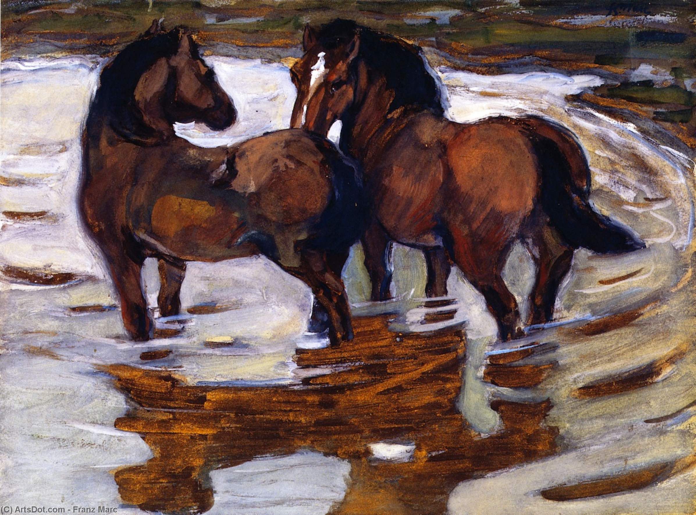 Buy Museum Art Reproductions Two Horses at a Watering Place, 1910 by Franz Marc (1880-1916, Germany) | ArtsDot.com