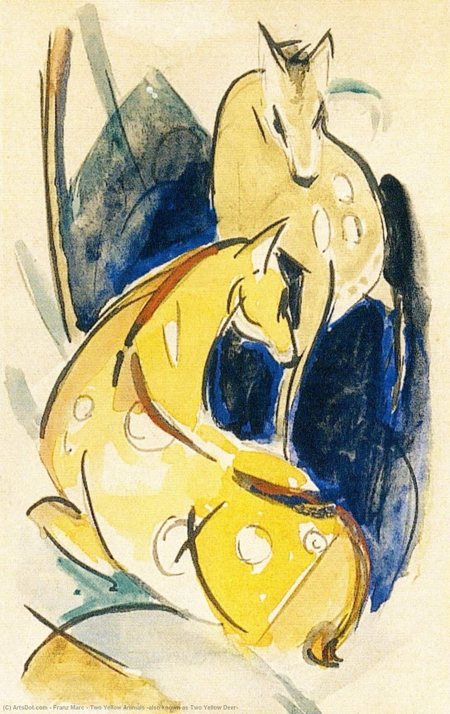 Buy Museum Art Reproductions Two Yellow Animals (also known as Two Yellow Deer), 1913 by Franz Marc (1880-1916, Germany) | ArtsDot.com