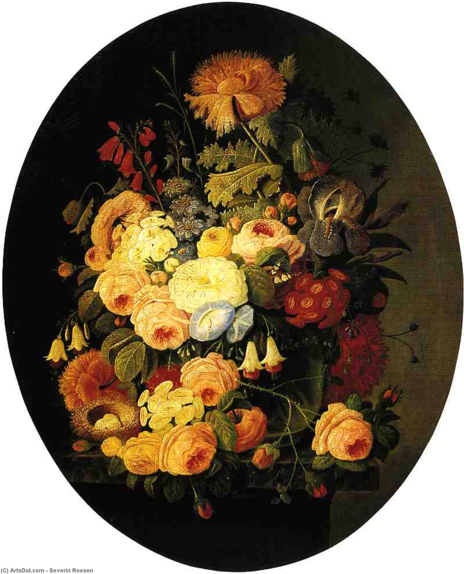 Buy Museum Art Reproductions Vase of Flowers with Bird`s Nest by Severin Roesen (1815-1872, Germany) | ArtsDot.com