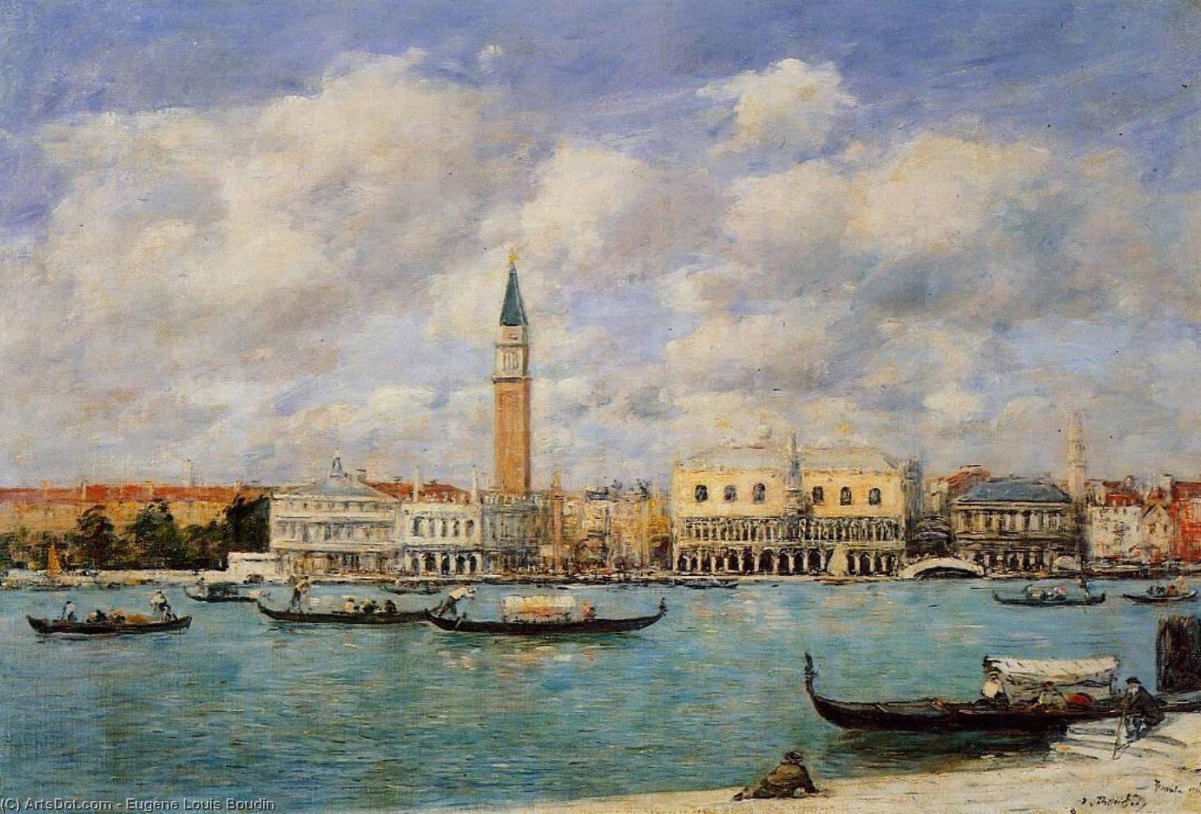 Order Oil Painting Replica Venice, the Campanile, View of Canal San Marco from San Giorgio, 1895 by Eugène Louis Boudin (1824-1898, France) | ArtsDot.com