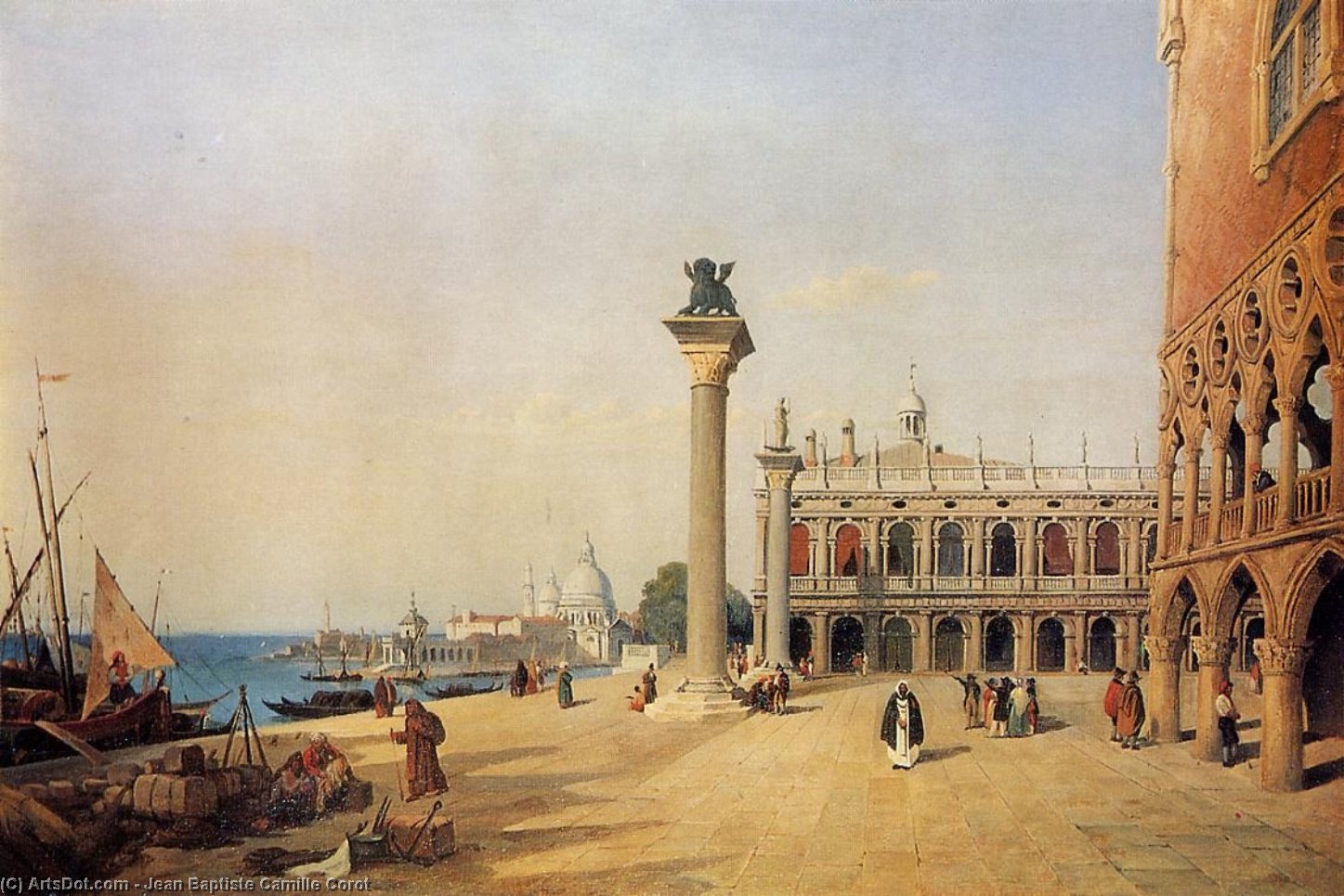 Order Paintings Reproductions Venice - View of the Esclavons Quay, 1834 by Jean Baptiste Camille Corot (1796-1875, France) | ArtsDot.com