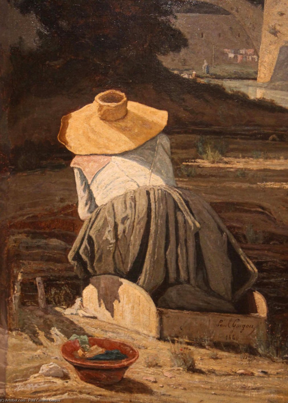 Buy Museum Art Reproductions Washerwoman at the Brook, 1860 by Paul Camille Guigou (1834-1871, France) | ArtsDot.com