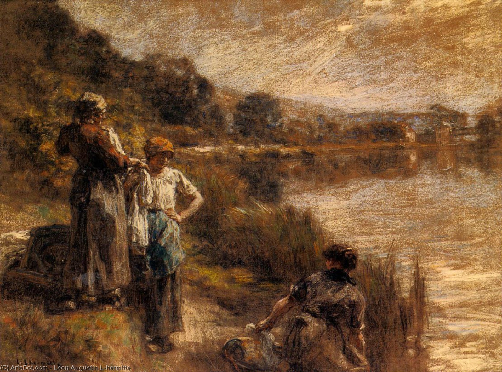 Buy Museum Art Reproductions Washerwomen on the Banks of the Marne by Léon Augustin L'hermitte (1844-1925, France) | ArtsDot.com