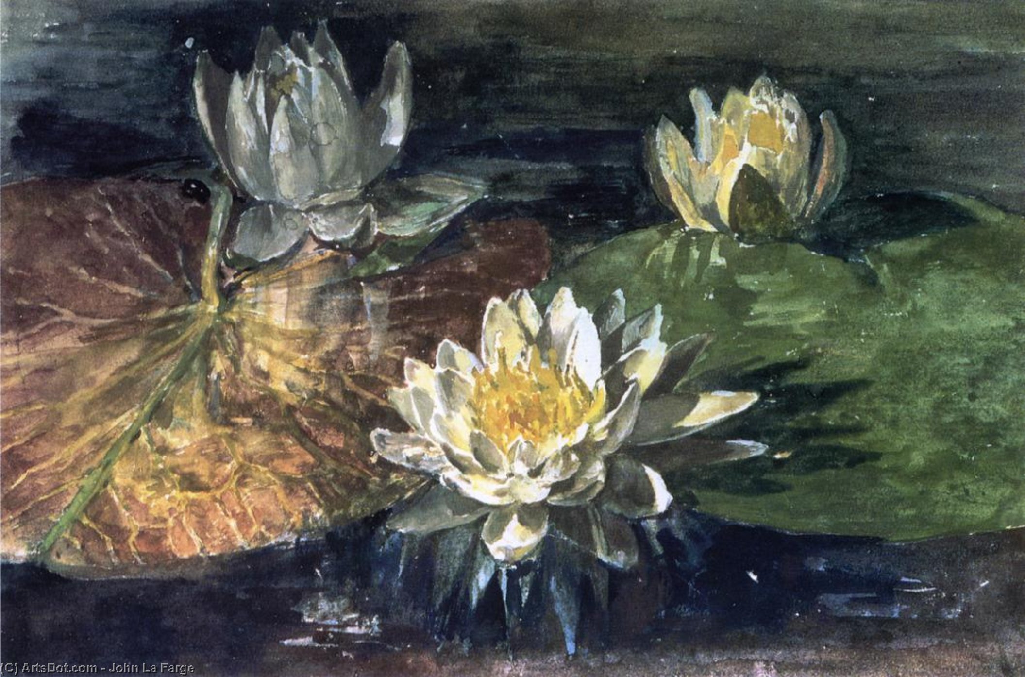 Order Oil Painting Replica Water-Lilies, Red and Green Pads, 1883 by John La Farge (1835-1910, United States) | ArtsDot.com