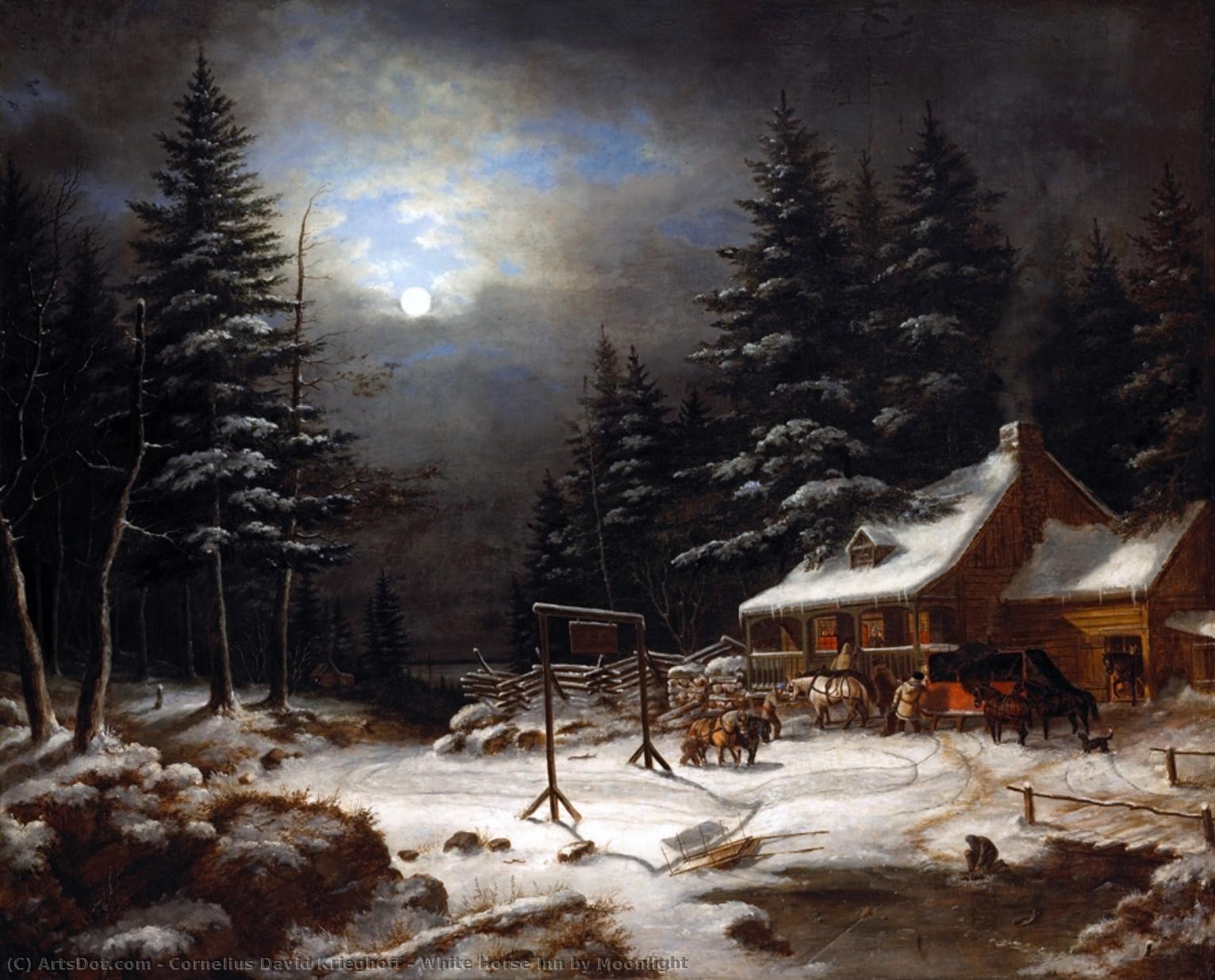 Buy Museum Art Reproductions White Horse Inn by Moonlight, 1851 by Cornelius David Krieghoff (1815-1872, Netherlands) | ArtsDot.com