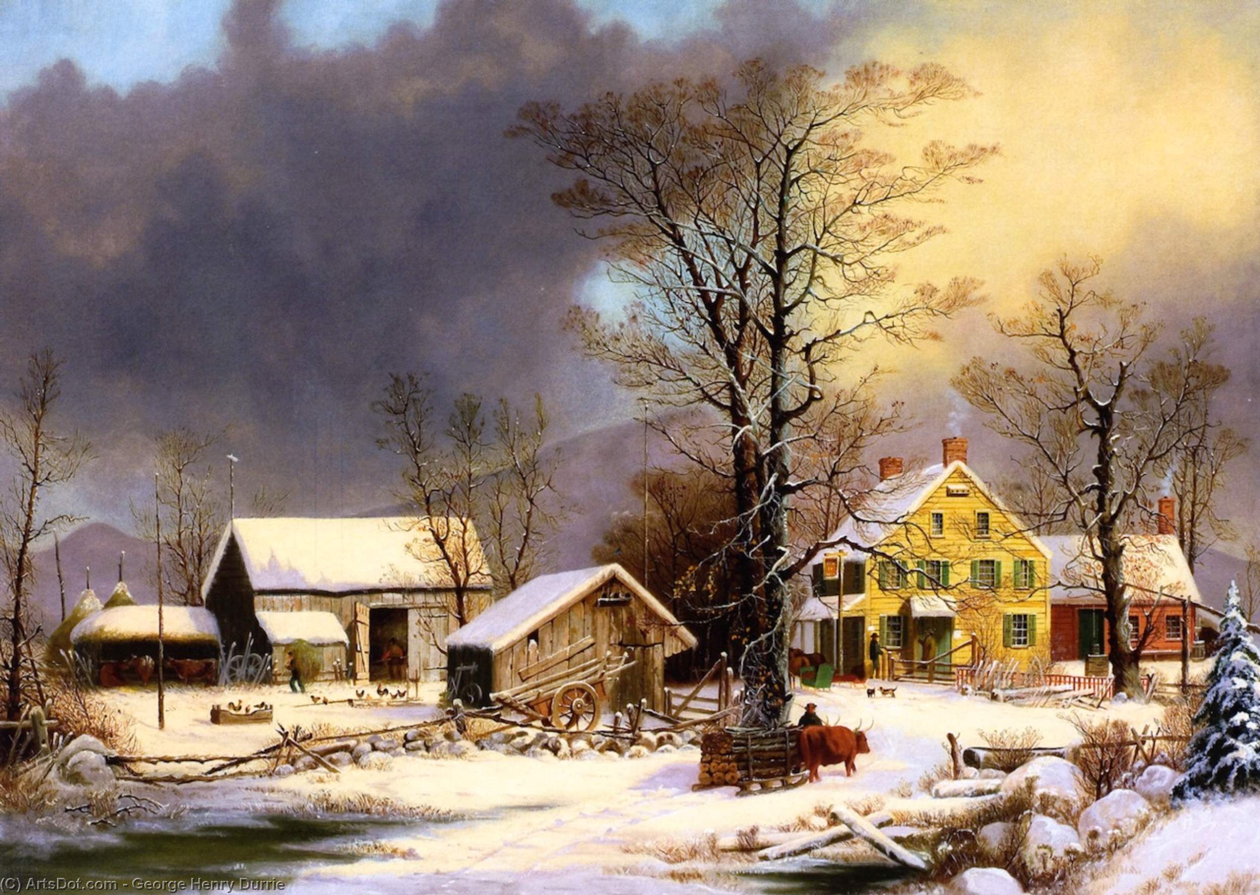 Order Oil Painting Replica Winter in the Country, A Cold Morning, 1863 by George Henry Durrie (1820-1863, United States) | ArtsDot.com