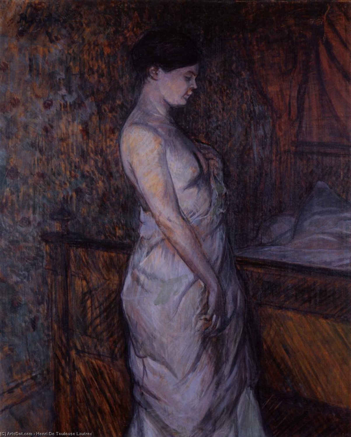 Order Artwork Replica Woman in a Chemise Standing by a Bed (also known as Madame Poupoule), 1899 by Henri De Toulouse Lautrec (1864-1901, France) | ArtsDot.com