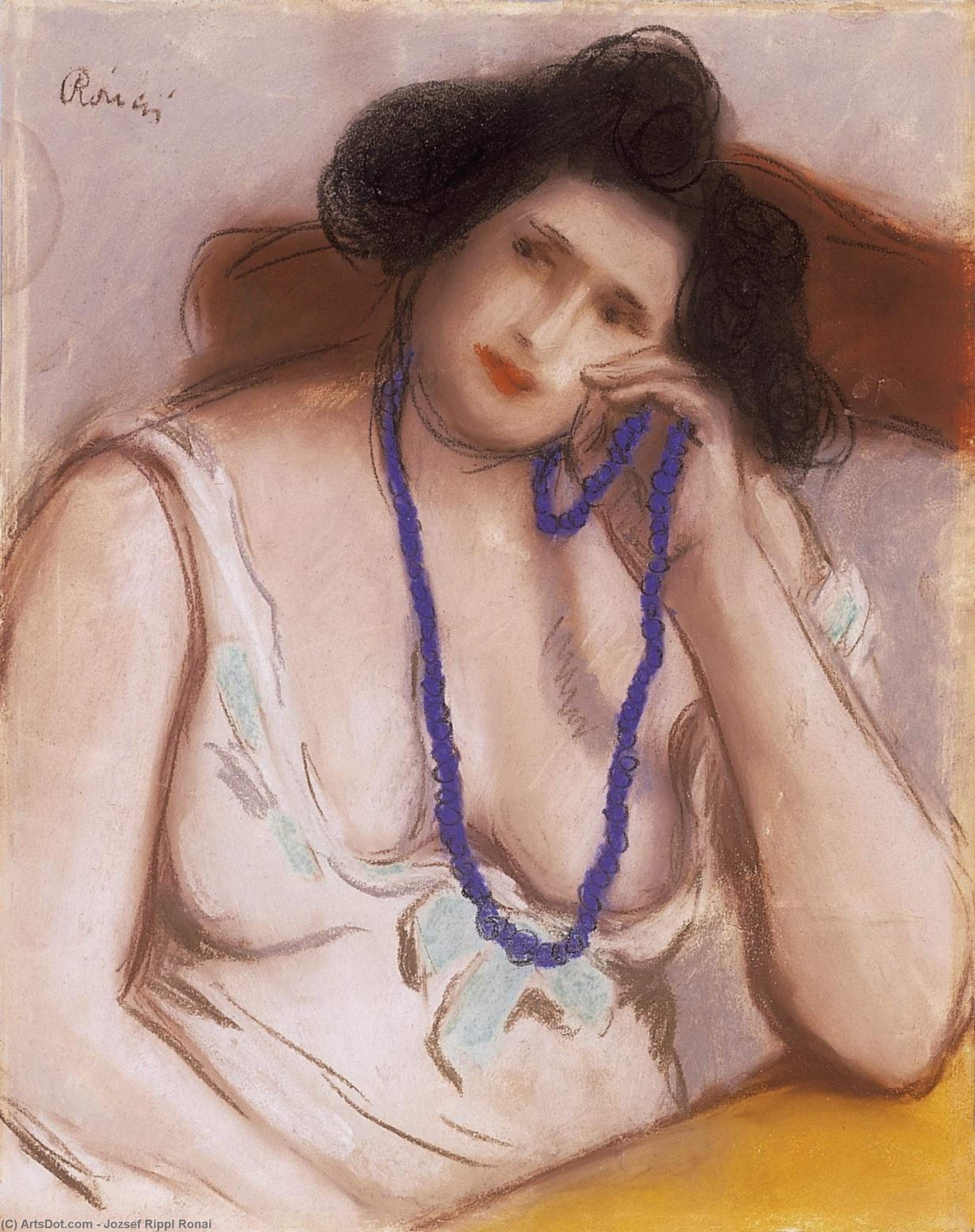 Buy Museum Art Reproductions Woman with Blue Pearl Necklace, 1900 by Jozsef Rippl Ronai (1861-1927, Hungary) | ArtsDot.com