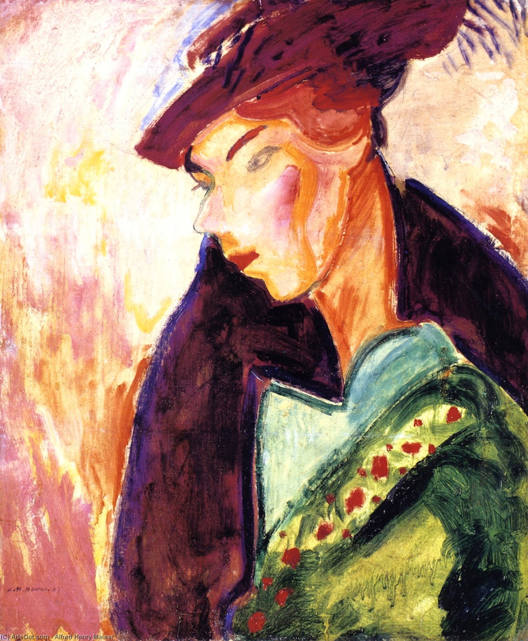 Order Oil Painting Replica Woman with a Hat, 1907 by Alfred Henry Maurer (1868-1932, United States) | ArtsDot.com