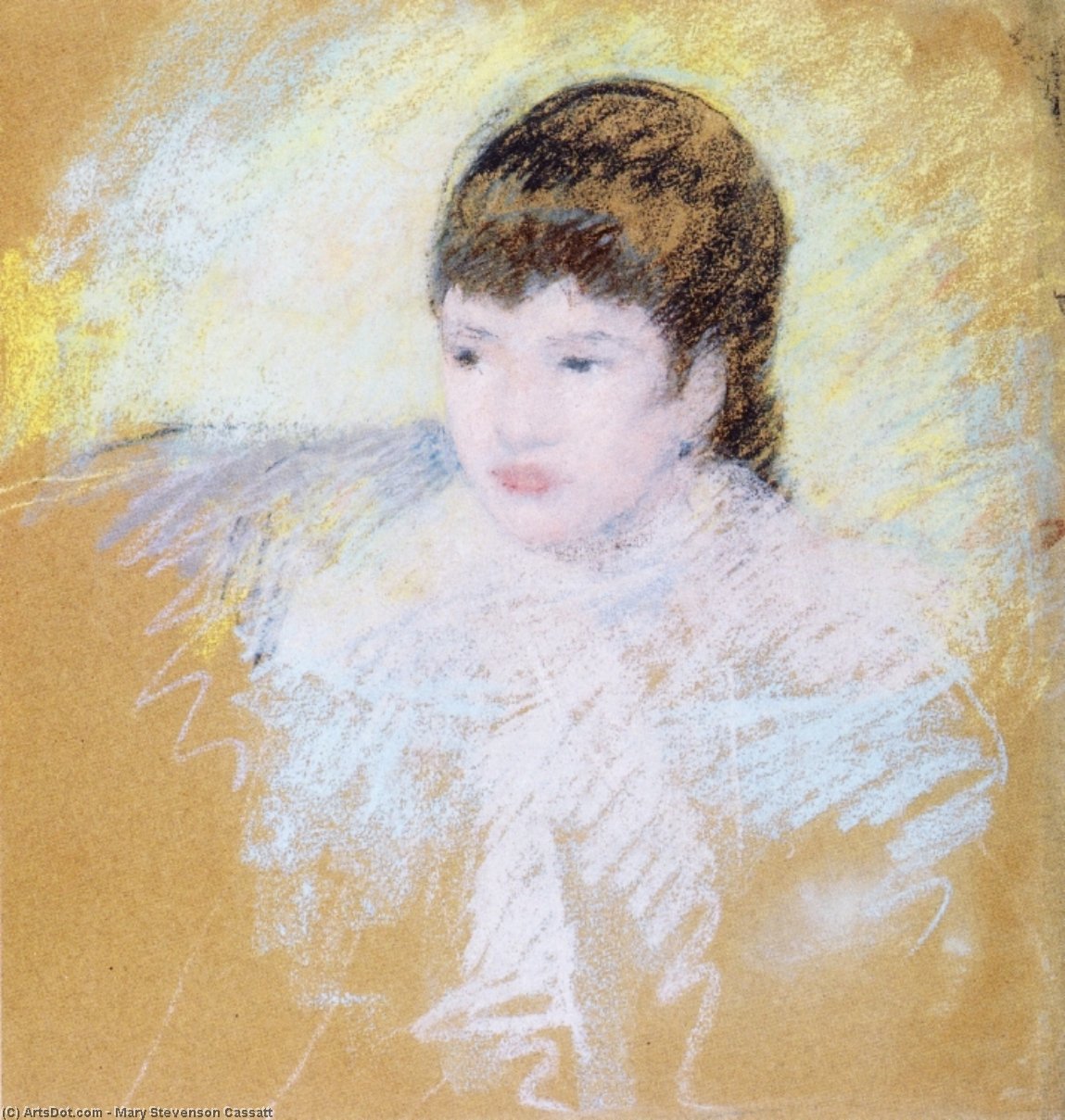 Order Oil Painting Replica Young Girl with Brown Hair, Looking to Left, 1880 by Mary Stevenson Cassatt (1843-1926, United States) | ArtsDot.com